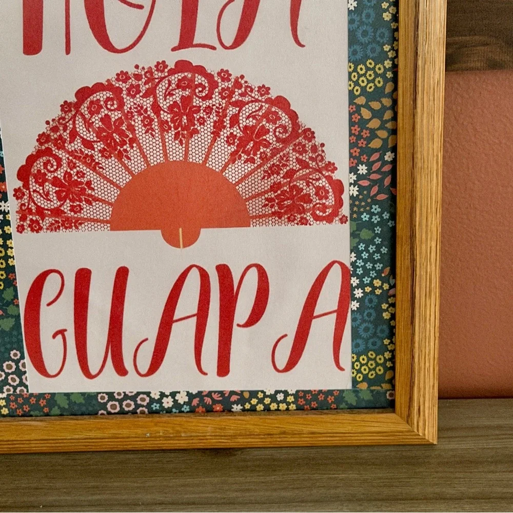 Hola Guapa “Hello Gorgeous” Spanish Travel Flamenco Fan Canvas Art Print Framed